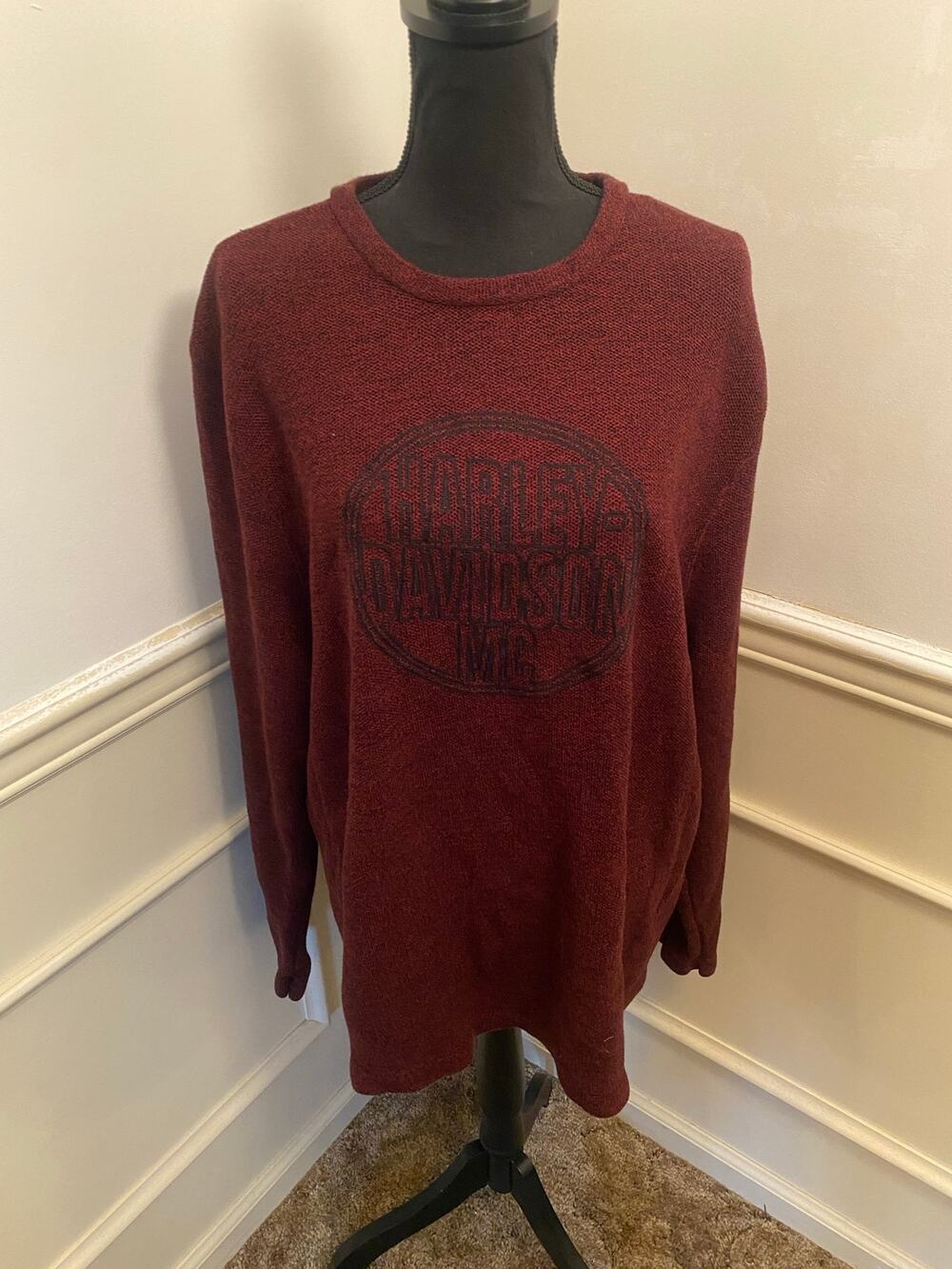 Harley Davidson Embroidered Knit Sweater Mens Circle Logo Maroon Pullover